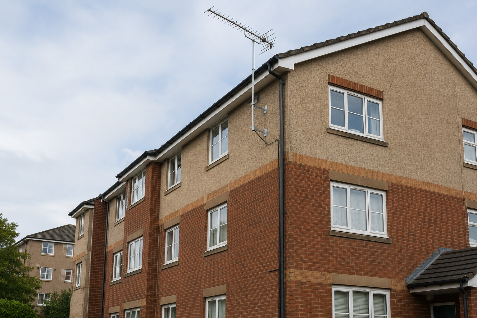 Aerial system fitted to an apartment building in Warwickshire